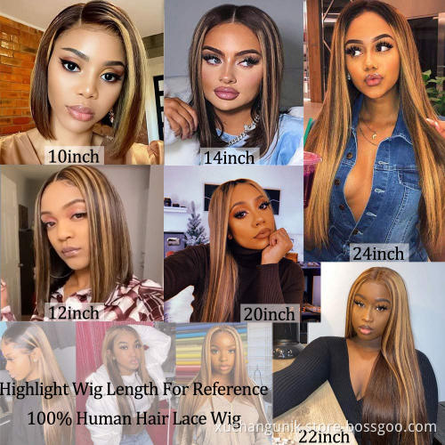 Uniky Blonde 30 Inch Long Straight Brown 4X4 Transparent Lace Highlighted Human Hair Wigs 10a Highlight Hair Full Wig
